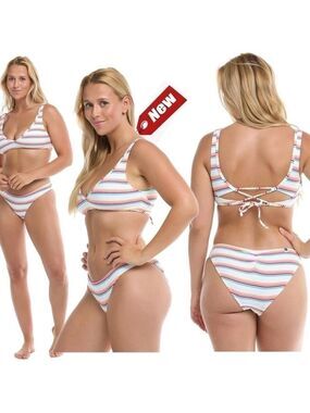 EIDON Women's white striped Color Field Bikini Swimsuit Sz S/DD NWT